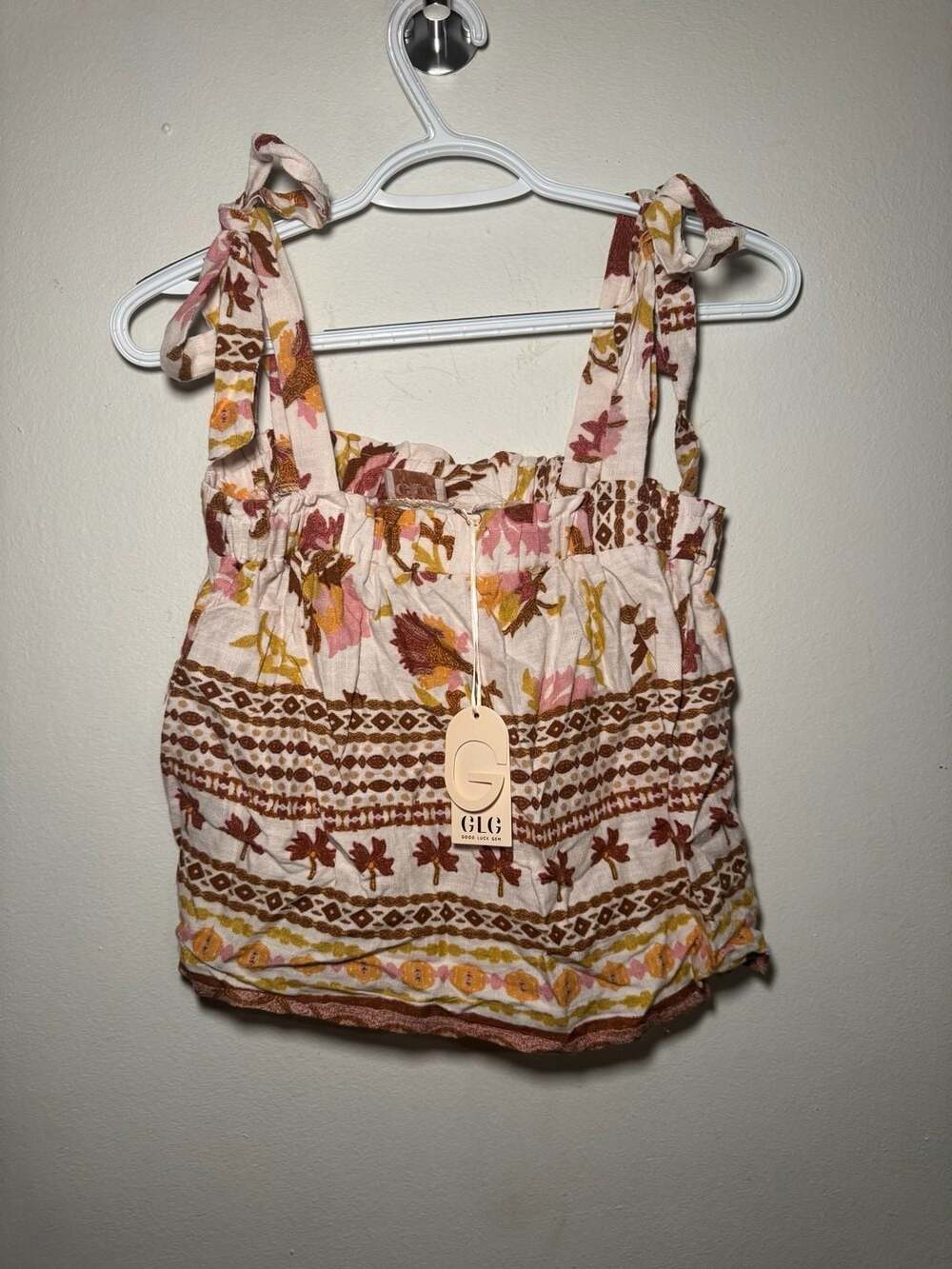 GLG Good Luck Gem Floral Print Tie Strap Tank Top Size S